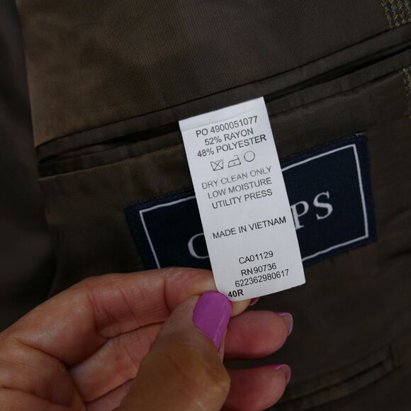 Chaps Sport Coat Blazer Mens 40R Brown Houndstooth Two Button - Picture 9 of 16